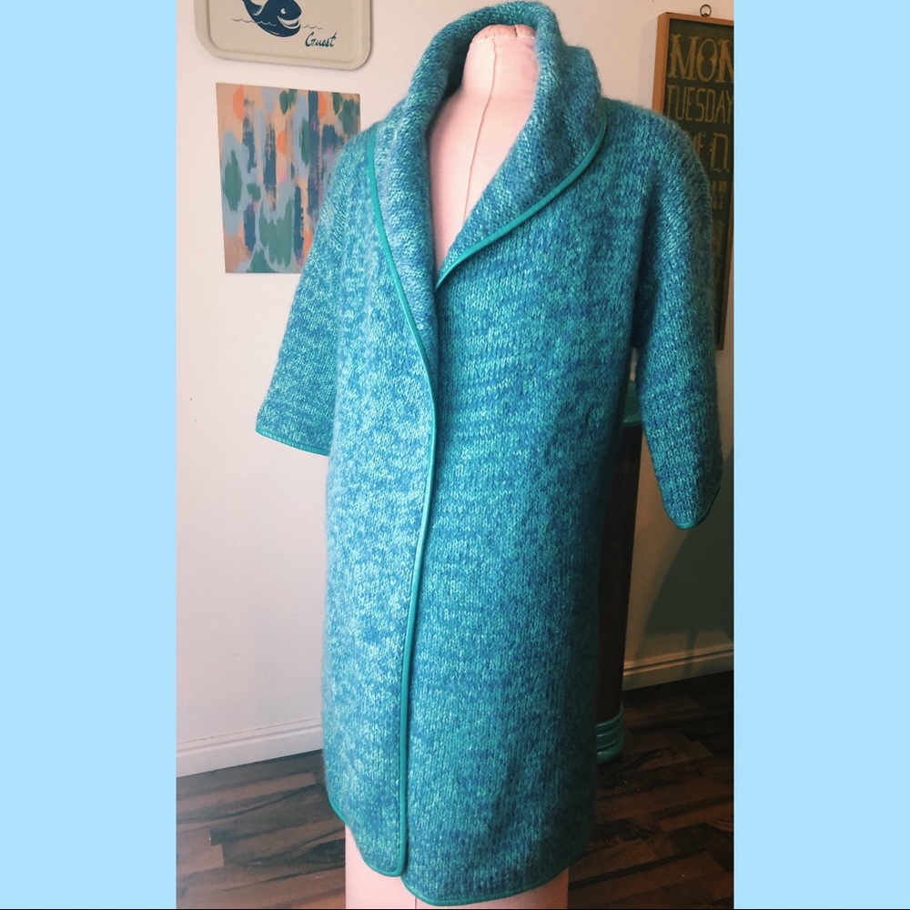 Vintage 1960s Bonnie Cashin Teal Wool Duster Coat